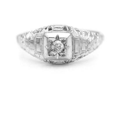 Antique .07 CTW Filigree Old Mine Cut Diamond Art Deco Engagement Ring