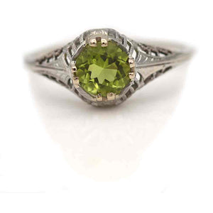 Art Deco 1.00 CTW Round Cut Peridot Solitaire Vintage Engagement Ring