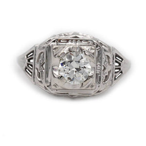 Antique Art Deco Old European Cut Diamond Engagement Ring .40 CTW 18K White Gold