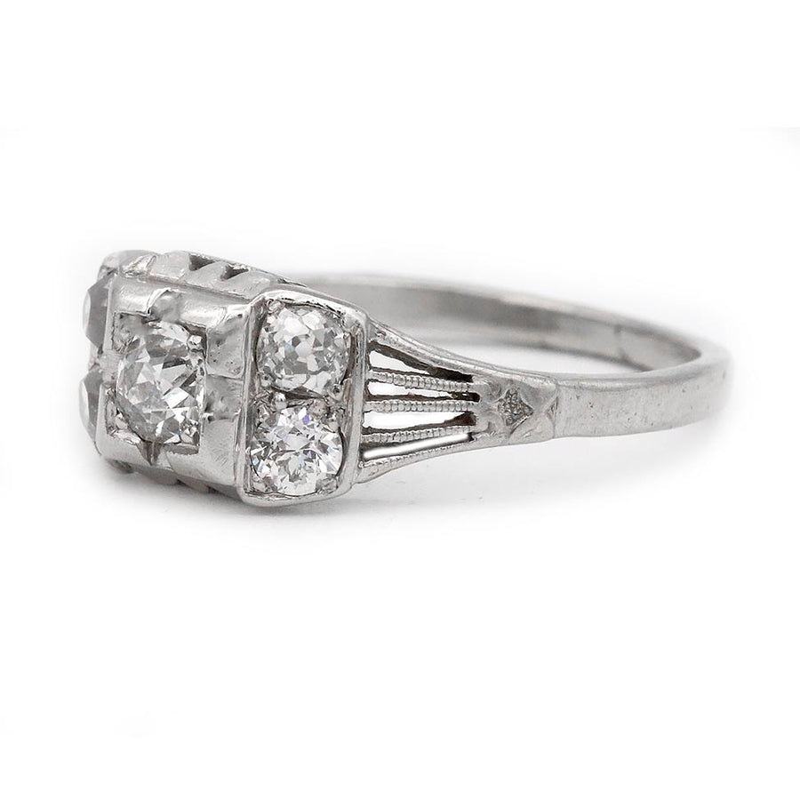 Vintage .25 Ct Old European & Old Mine Cut Diamond Art Deco Engagement Ring in Platinum