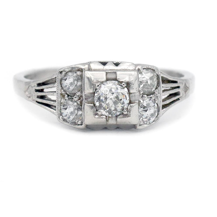 Vintage .25 Ct Old European & Old Mine Cut Diamond Art Deco Engagement Ring in Platinum