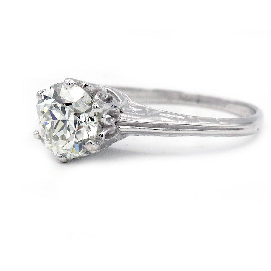 Art Deco Old European Cut Diamond Solitaire Engagement Ring GIA 1.16 Ct K/I1