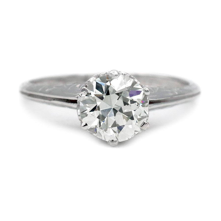 Art Deco Old European Cut Diamond Solitaire Engagement Ring GIA 1.16 Ct K/I1