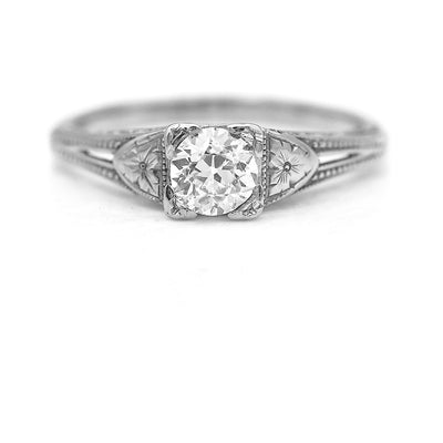 Art Deco .49 CT Old Mine Cut Diamond Split Shank Antique Engagement Ring GIA K/SI1