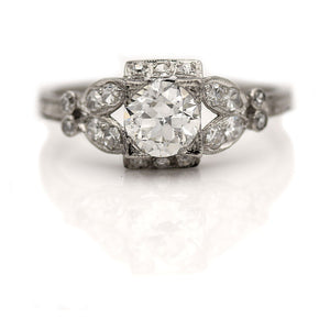 Art Deco 1.37 CTW Old European Cut Diamond Split Shank Vintage Engagement Ring GIA I/VS2