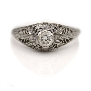 Art Deco .30 CTW Old European Cut Diamond Filigree Engagement Ring