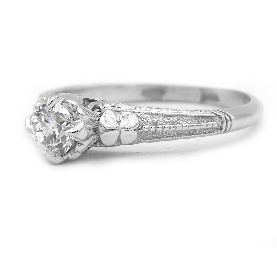 Art Deco Old European Cut Diamond Four Leaf Clover Vintage Engagement Ring