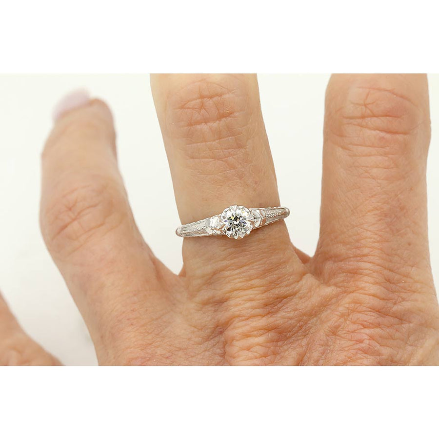Art Deco Old European Cut Diamond Four Leaf Clover Vintage Engagement Ring