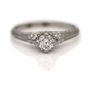 Art Deco 4 Leaf Clover .35 CTW Old European Cut Diamond Antique Engagement Ring