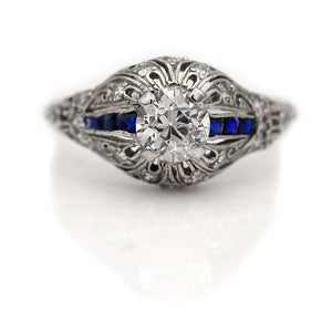Vintage 1.26 CTW Old European Cut Diamond Sapphire Art Deco Engagement Ring