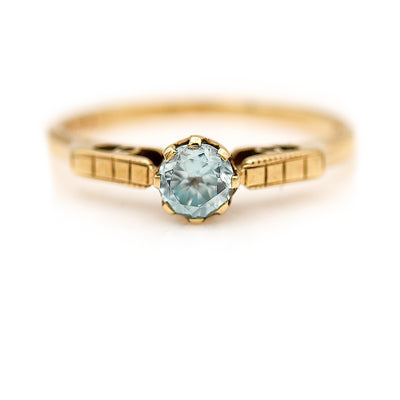 Vintage .35 CTW Blue Zircon Solitaire Gemstone Engagement Ring