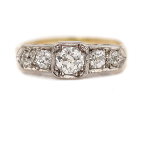 Mid-Century 1.15 CTW 5 Stone Vintage Diamond Wedding Ring Circa 1940s
