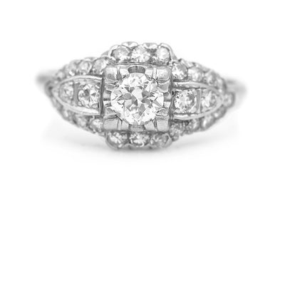 Art Deco .91 CTW Old European Cut Diamond Platinum Antique Engagement Ring