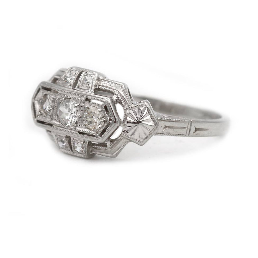 Edwardian .48 CTW Old European Cut Diamond Platinum Antique Engagement Ring