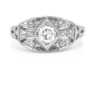 Edwardian .48 CTW Old European Cut Diamond Platinum Antique Engagement Ring