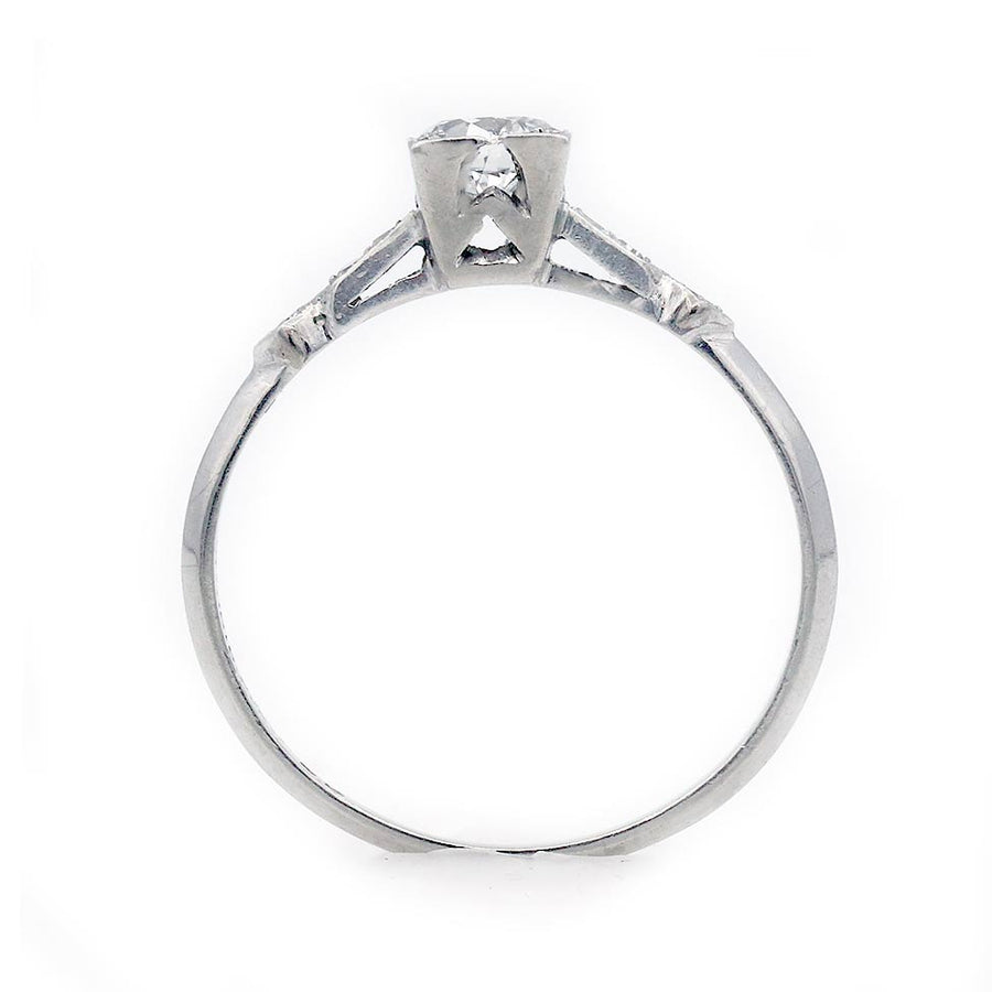 Art Deco .45ct Old European Cut Diamond Platinum Ring | Milgrain Geometric Frame | Circa 1940s