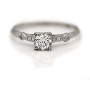 Antique 1940s Geometric Square Old European Cut Diamond Engagement Ring
