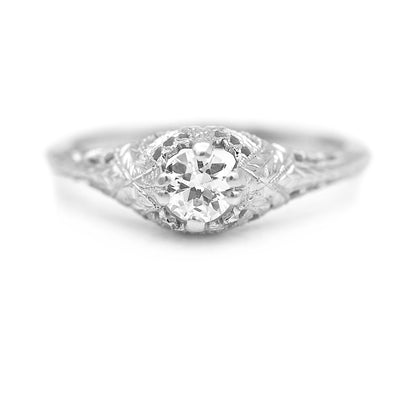 Art Deco .35 CTW Old European Cut Diamond Antique Filigree Engagement Ring