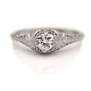 Art Deco .35 CTW Old European Cut Diamond Antique Filigree Engagement Ring