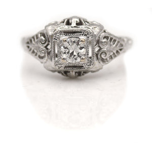 Antique .35 CTW Old European Cut Diamond 18 Karat Art Deco Engagement Ring