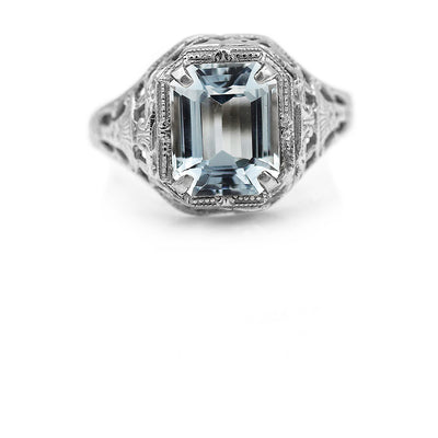 Art Deco 1.85 Ct Square Cut Aquamarine Engagement Ring