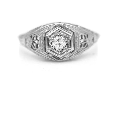 Art Deco .18 CTW Old Mine Cut Diamond Vintage Engagement Ring