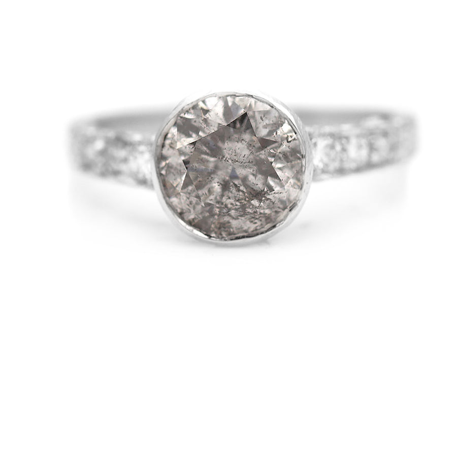 Mid-Century 2.05 CTW Bezel Set Salt and Pepper Vintage Engagement Ring