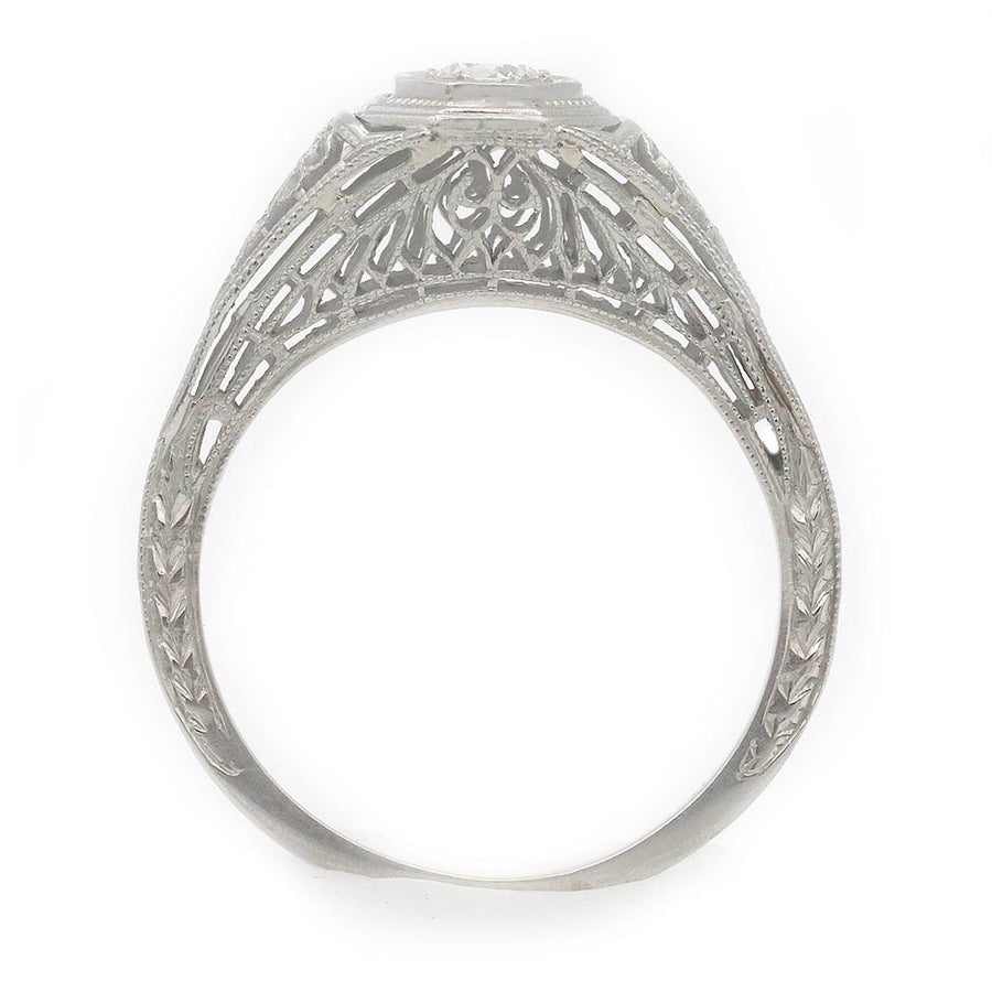 Art Deco .25 CT Old Mine Cut Diamond Solitaire | 18K White Gold F/VS2