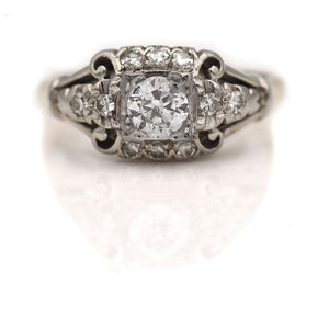 Art Deco .60 CTW Transtional Cut 14 Karat Two Tone Vintage Diamond Engagement Ring
