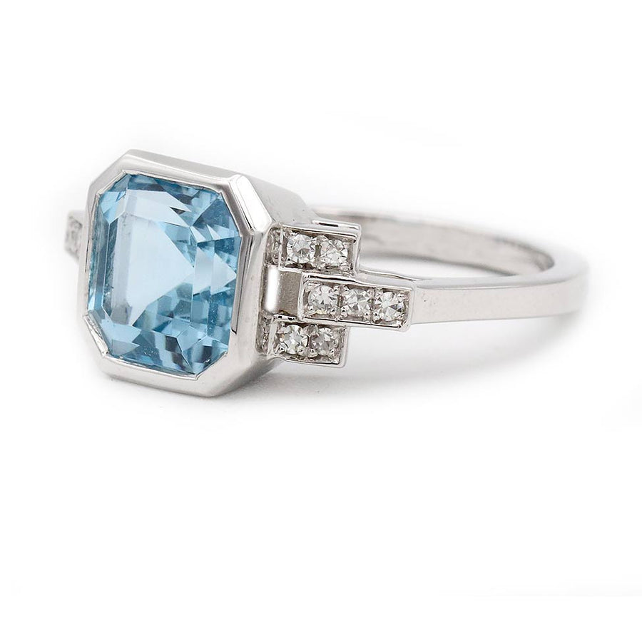 Art Deco Style 2.50 CTW Aquamarine & Diamond Engagement Ring in Platinum