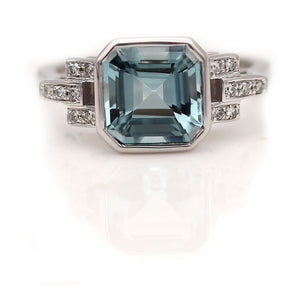 Art Deco Style 2.50 CTW Platinum Two Tiered Gemstone Aquamarine Engagement Ring