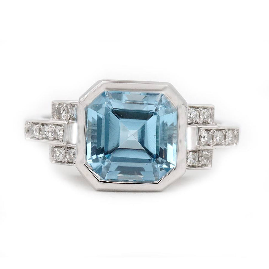 Art Deco Style 2.50 CTW Aquamarine & Diamond Engagement Ring in Platinum