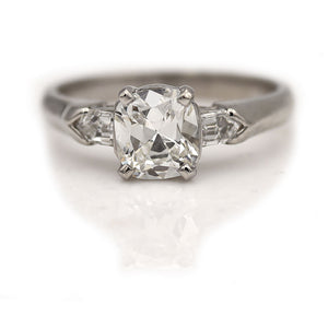 Mid-Century 1.33 CTW Cushion Cut Diamond Vintage Engagement Ring Bullet Diamonds GIA H/VS1