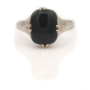Art Deco Cushion Cut Bloodstone Solitaire Engagement Ring 1.50 Ct
