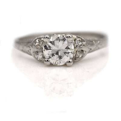 Art Deco .90 CTW Old European Cut Diamond Vintage Engagement Ring 14k White Gold GIA I/SI2