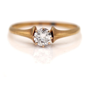 Victorian Style Yellow Gold Old European Cut Diamond Engagement Ring .44 Ct GIA G/VS2