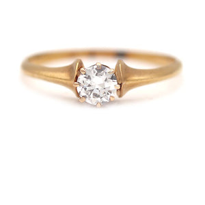 Victorian-style old European cut diamond engagement ring in 14k yellow gold, .44 ct