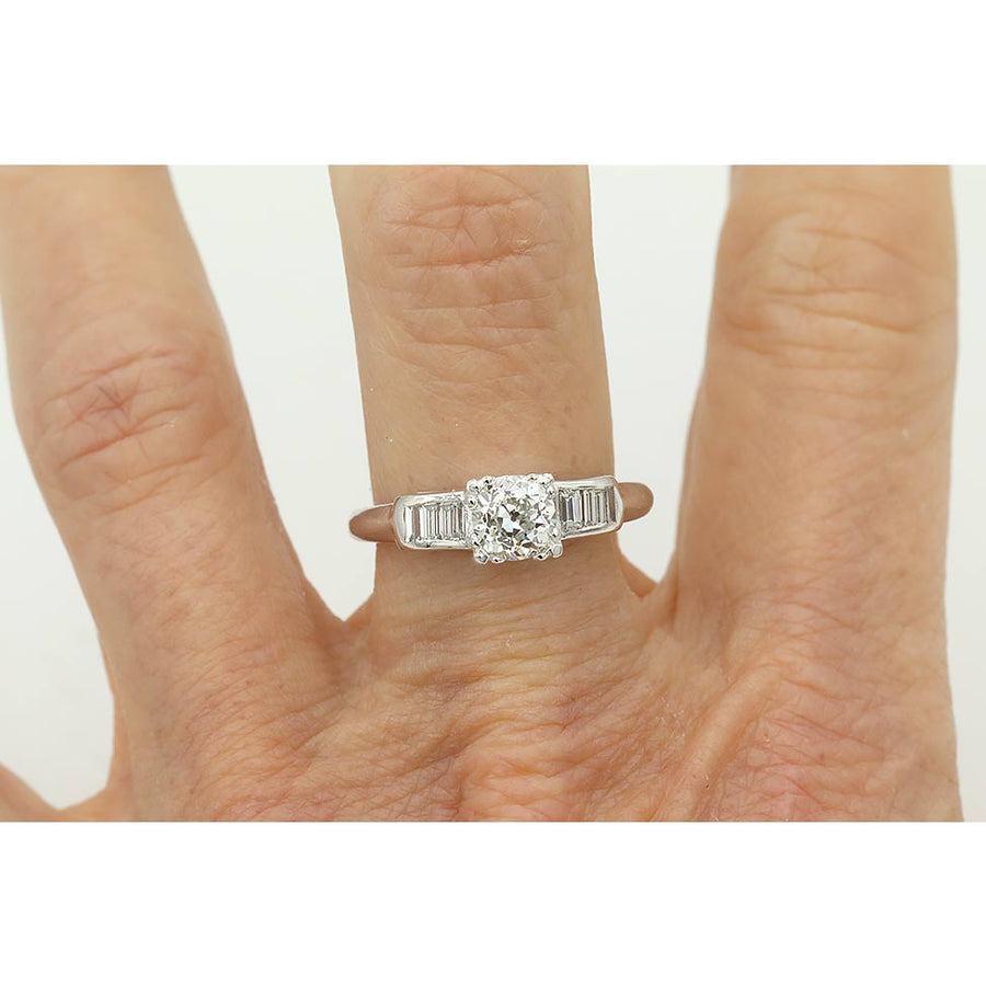 Art Deco .79ct GIA H/SI1 Old European Cut Diamond Engagement Ring on Hand