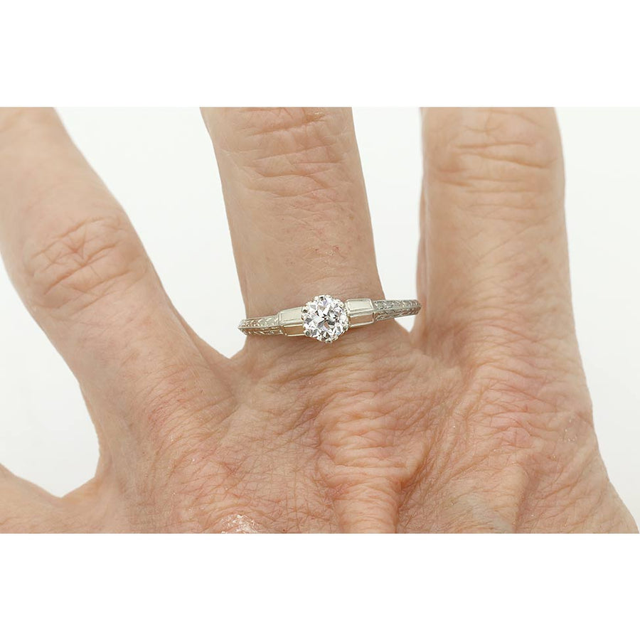 Art Deco .48 Ct Old European Cut Diamond Solitaire Engagement Ring — GIA F/VS2