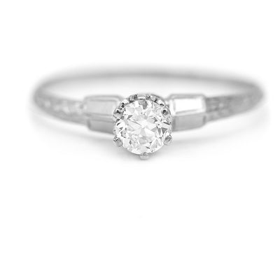 Art Deco .48 Ct Old European Cut Diamond Solitaire Vintage Engagement Ring GIA F/VS2