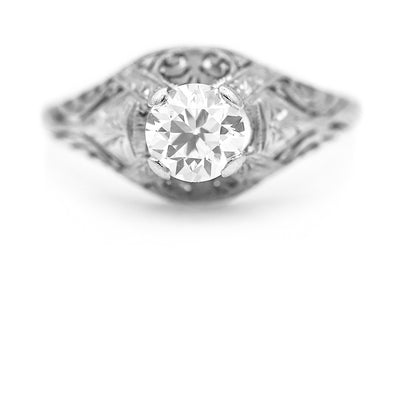 Art Deco .60 CTW Old European Cut Diamond Solitaire Vintage Engagement Ring