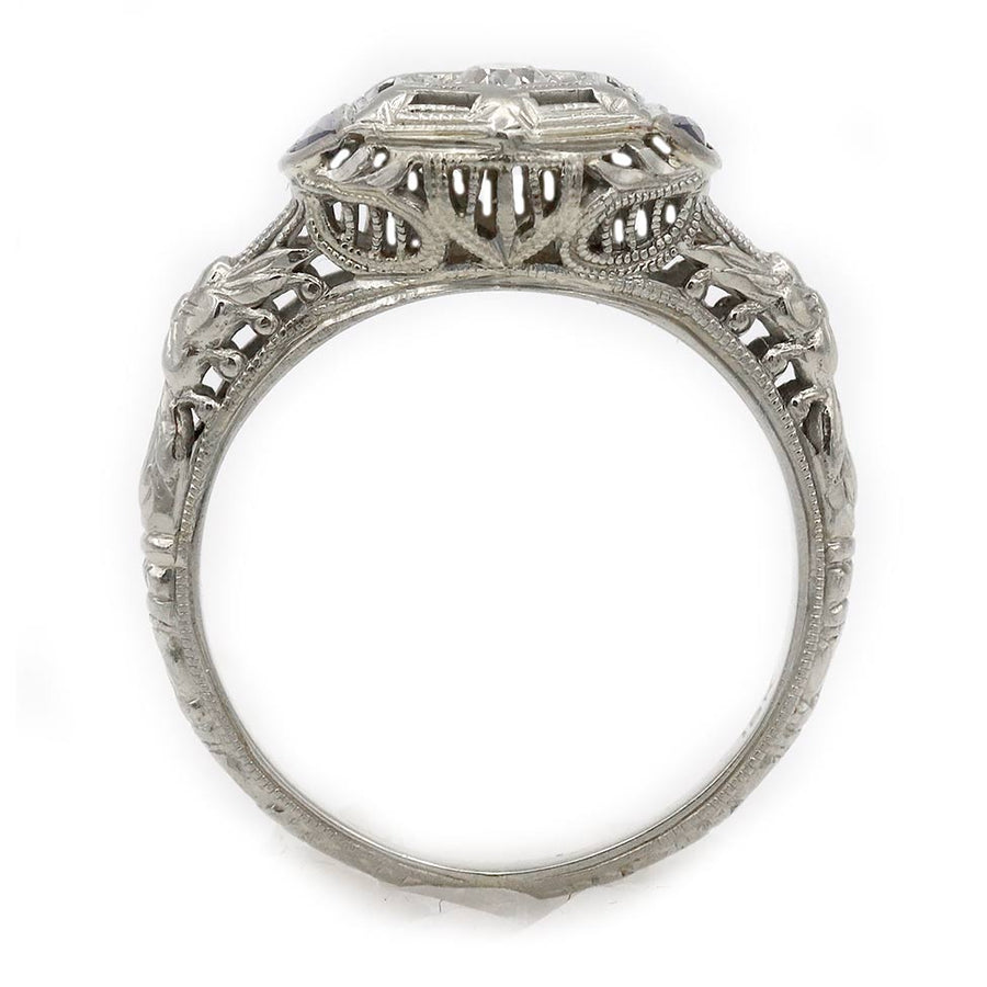 Art Deco .20 CTW Mine Cut Diamond Sapphire Vintage Engagement Ring