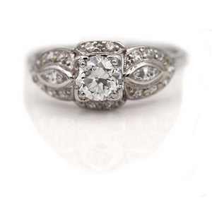 Vintage .81 CTW Transitional Cut Diamond Art Deco Engagement Ring Navette Side Stones
