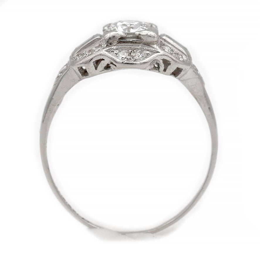 Vintage .79 CTW Old European Cut Diamond Art Deco Engagement Ring with Baguette Diamonds