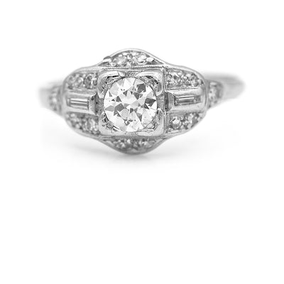 Vintage .79 CTW Old European Cut Diamond Art Deco Engagement Ring with Baguette Diamonds