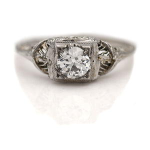 Vintage Geometric Square .60 CTW Old European Cut Diamond Solitaire Art Deco Engagement Ring