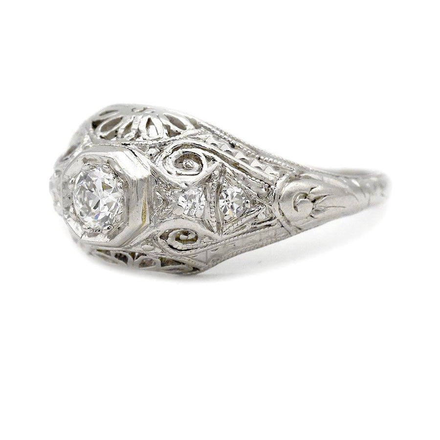 Vintage .25 CTW Old European Cut Diamond Art Deco Engagement Ring with Open Metal Work