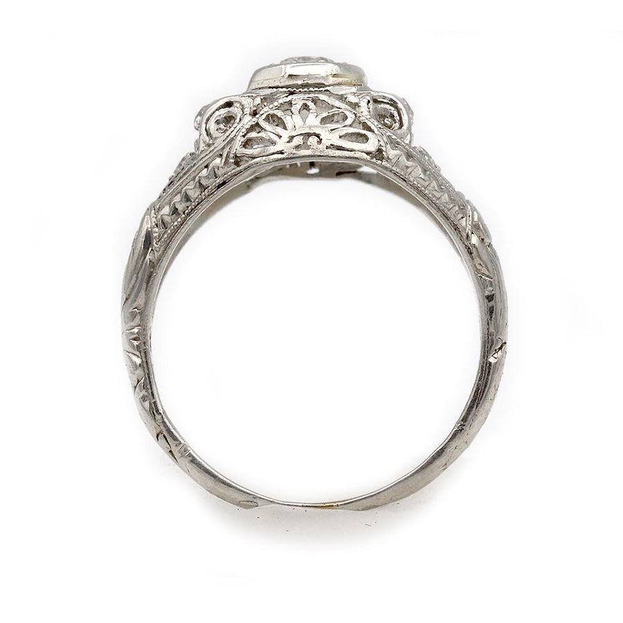Vintage .25 CTW Old European Cut Diamond Art Deco Engagement Ring with Open Metal Work