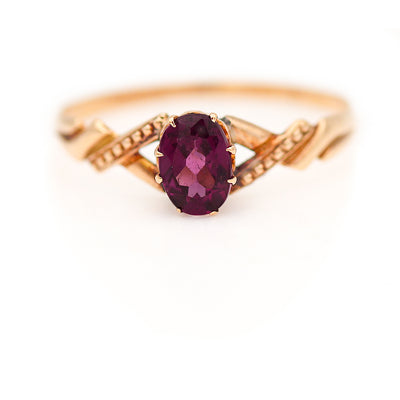 Victorian .50 CTW Purple Oval Cut Garnet Solitaire Antique Engagement Ring