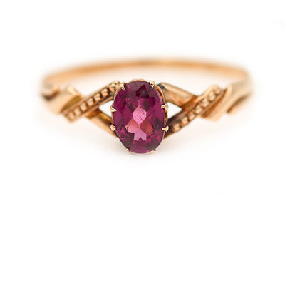 Victorian .50 CTW Purple Oval Cut Garnet Solitaire Antique Engagement Ring